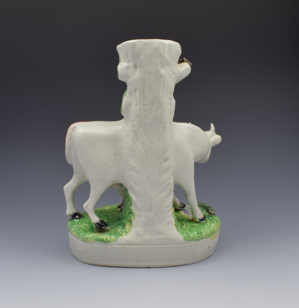 Large Victorian Staffordshire Spill Vase Cow & Calf Russet & White  View V