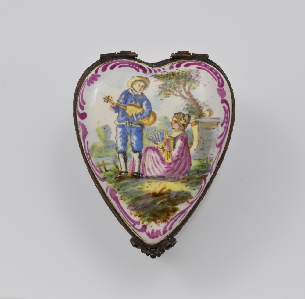 Pretty French Lille Enamel Heart Shape Trinket Jewellery Box View II