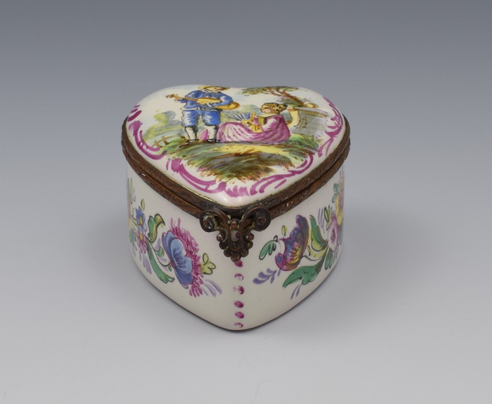 Pretty French Lille Enamel Heart Shape Trinket Jewellery Box View V