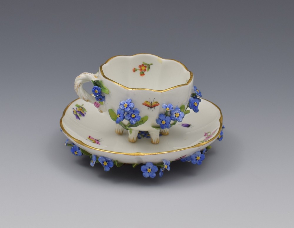 Meissen Forget-Me-Not Flower Encrusted Cabinet Cup & Saucer View II