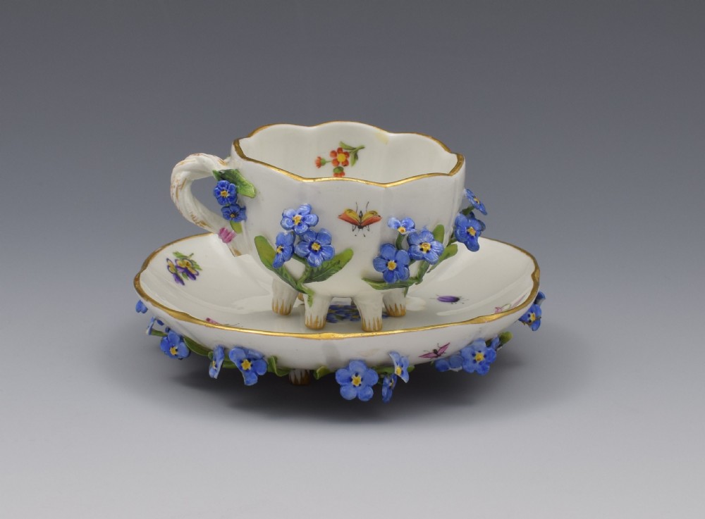 Meissen Forget-Me-Not Flower Encrusted Cabinet Cup & Saucer View III