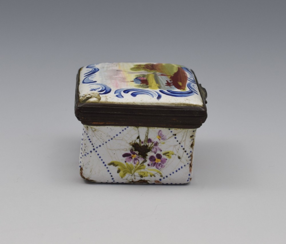18th Century Staffordshire Bilston Enamel Fishing Scene Snuff Box View V