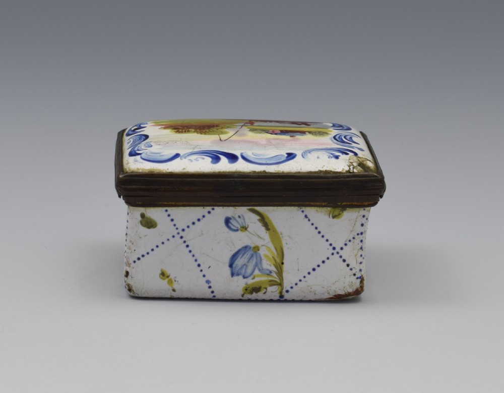 18th Century Staffordshire Bilston Enamel Fishing Scene Snuff Box View VI