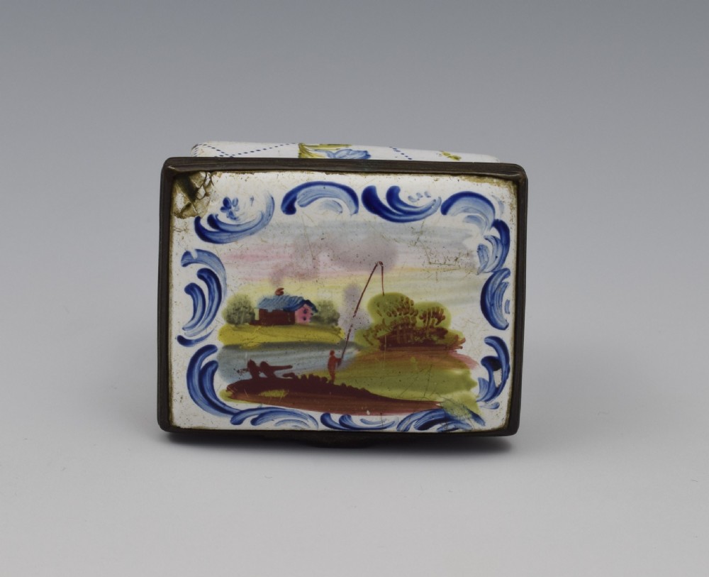 18th Century Staffordshire Bilston Enamel Fishing Scene Snuff Box View IX