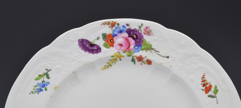 Large Georgian Coalport Blind Moulded Floral Plate c.1815 View II