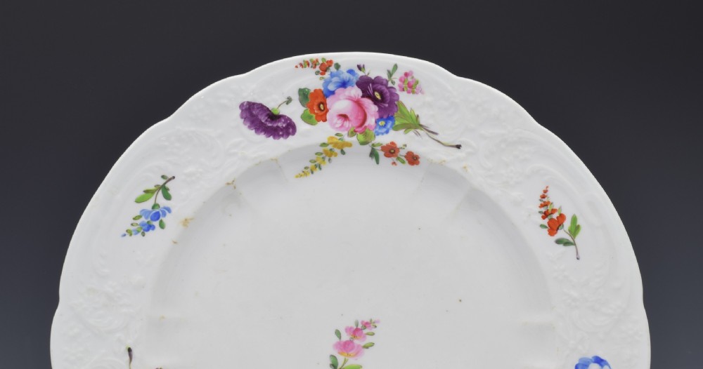 Large Georgian Coalport Blind Moulded Floral Plate c.1815 View III