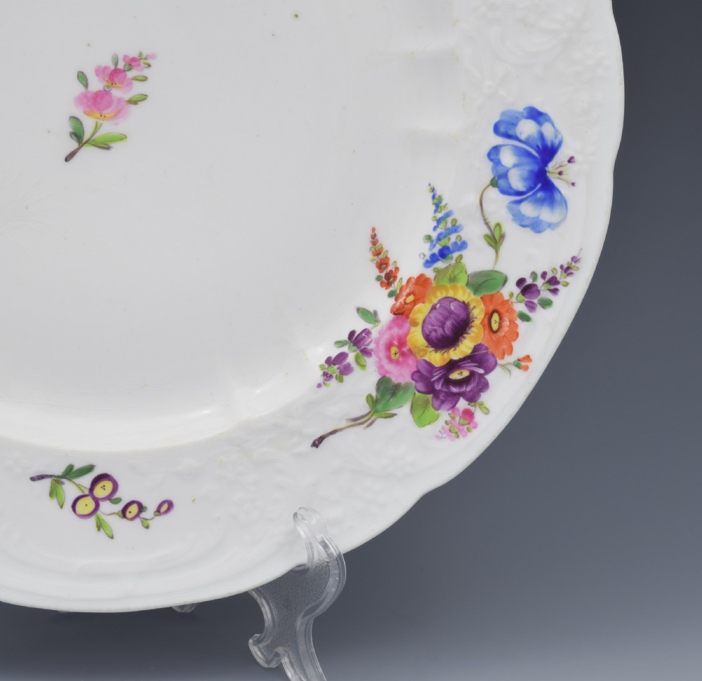 Large Georgian Coalport Blind Moulded Floral Plate c.1815 View VI