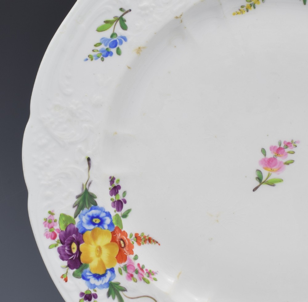 Large Georgian Coalport Blind Moulded Floral Plate c.1815 View IX