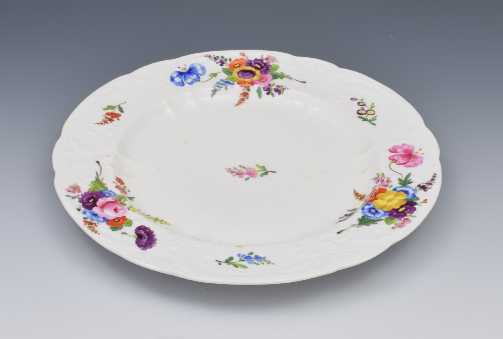 Large Georgian Coalport Blind Moulded Floral Plate c.1815 View X