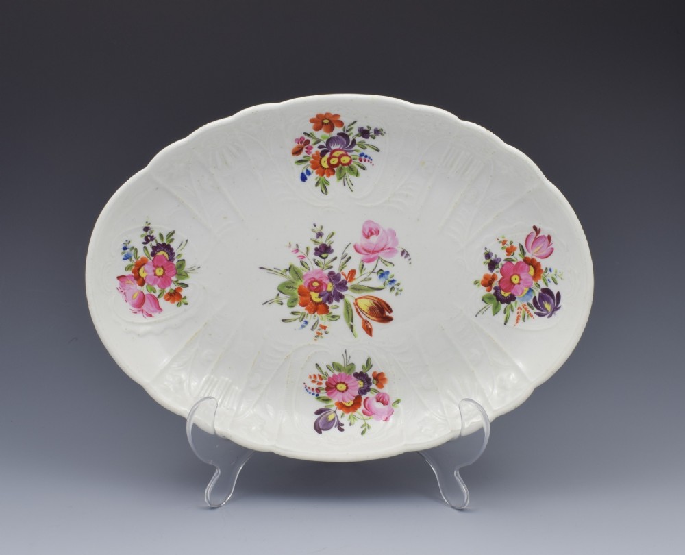 Georgian Coalport Blind Dulong Moulded Floral Oval Dish c.1815