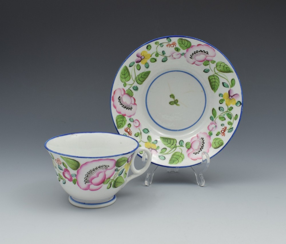 New Hall Tea Cup & Saucer London Shape Pattern 1485 