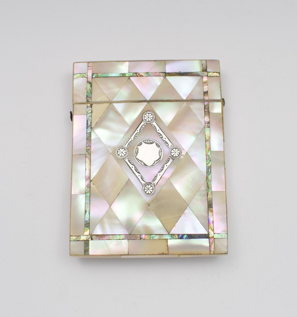 Victorian Mother Of Pearl, Abalone & Silver Card Case