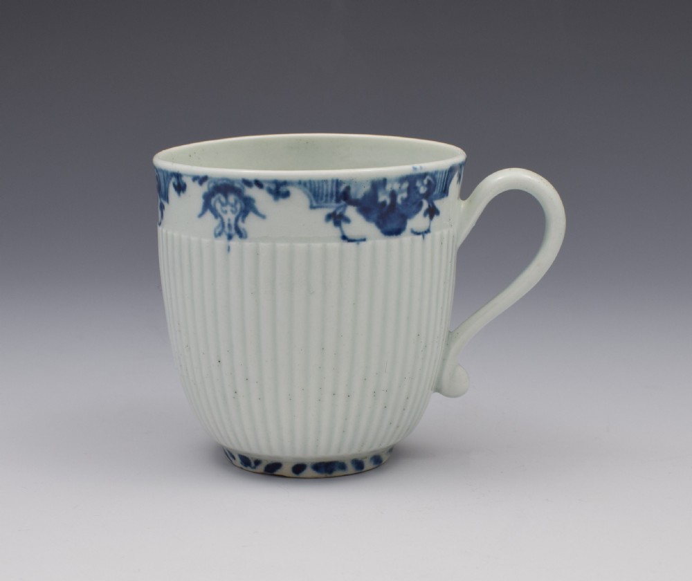 First Period Worcester Ribbed Trembleuse Cup & Saucer Lambrequin Borders c.1770 View III