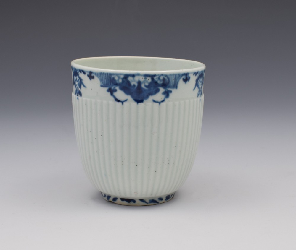 First Period Worcester Ribbed Trembleuse Cup & Saucer Lambrequin Borders c.1770 View IV