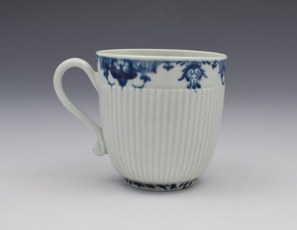 First Period Worcester Ribbed Trembleuse Cup & Saucer Lambrequin Borders c.1770 View V