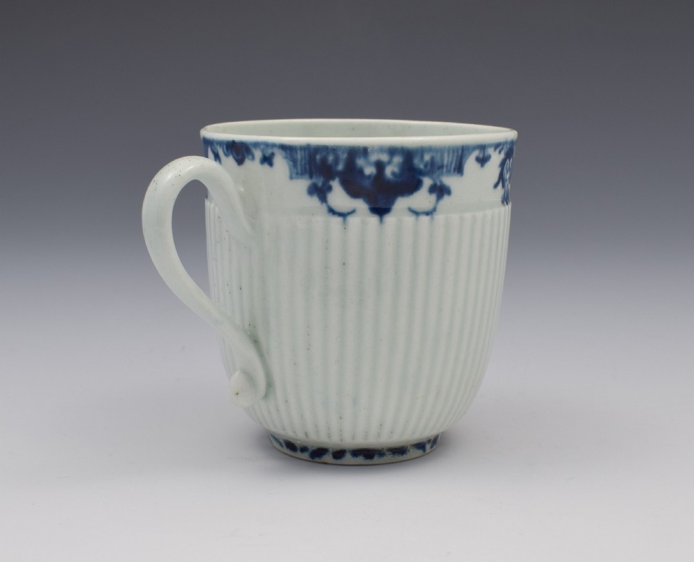 First Period Worcester Ribbed Trembleuse Cup & Saucer Lambrequin Borders c.1770 View VI