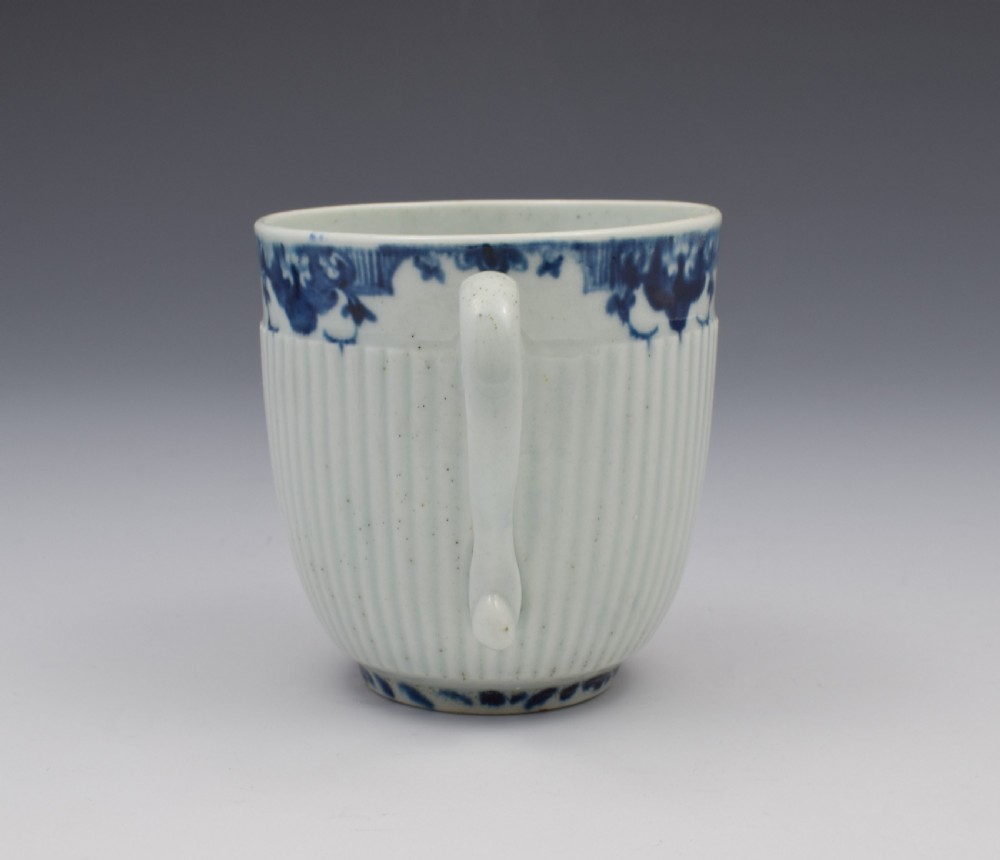 First Period Worcester Ribbed Trembleuse Cup & Saucer Lambrequin Borders c.1770 View VII