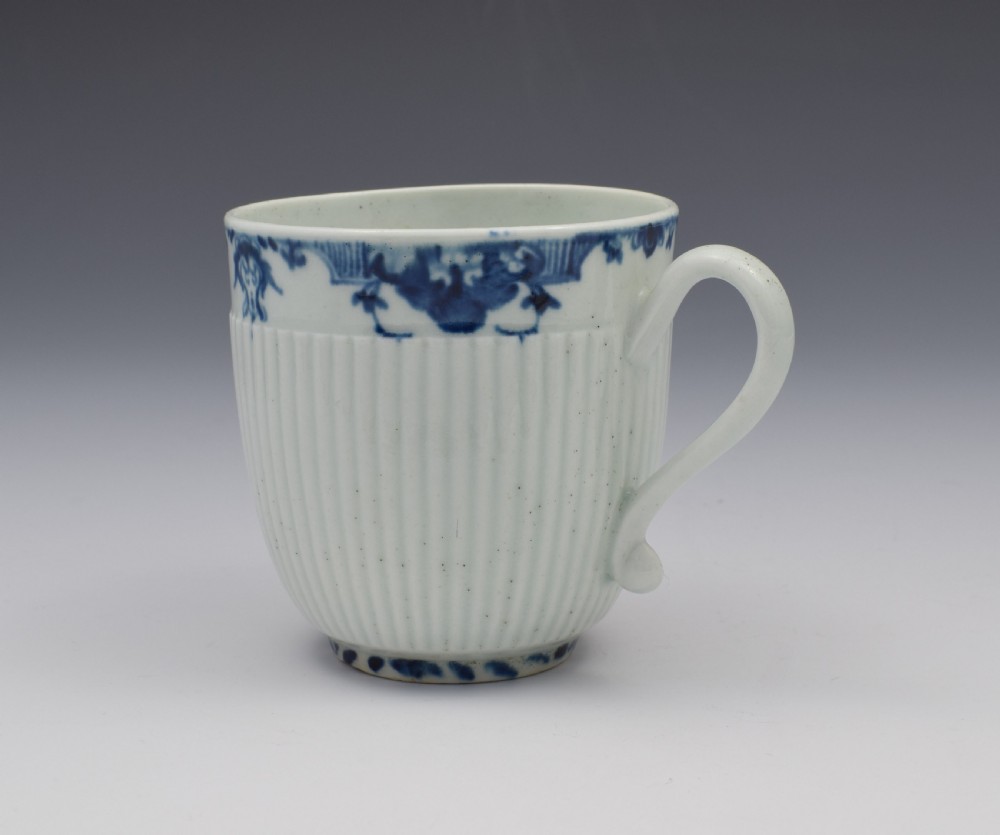 First Period Worcester Ribbed Trembleuse Cup & Saucer Lambrequin Borders c.1770 View VIII