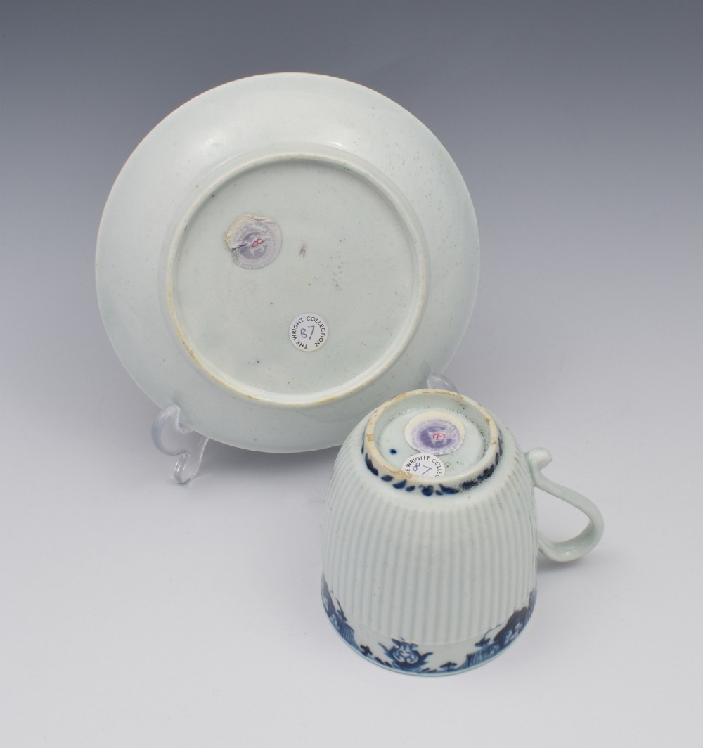 First Period Worcester Ribbed Trembleuse Cup & Saucer Lambrequin Borders c.1770 View IX