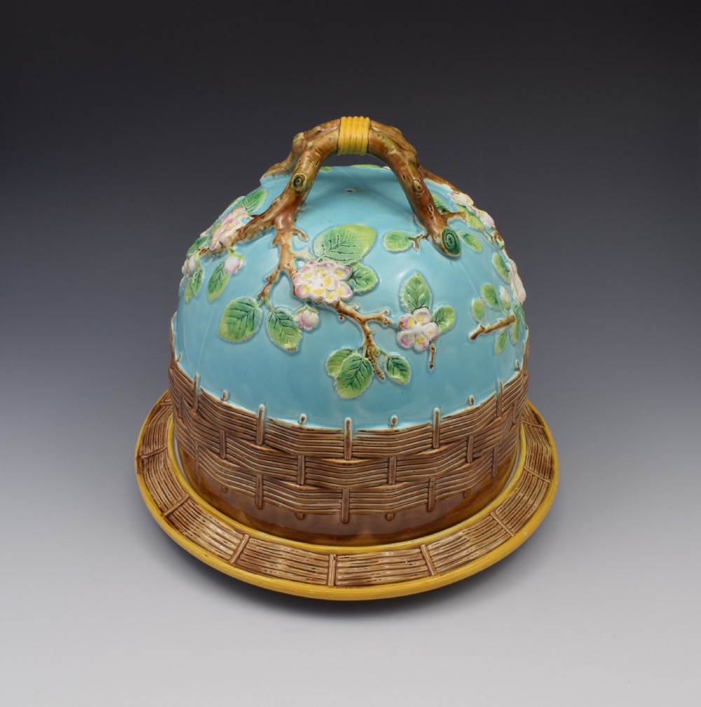 George Jones Majolica Apple Blossom Cheese Bell Keep c.1870