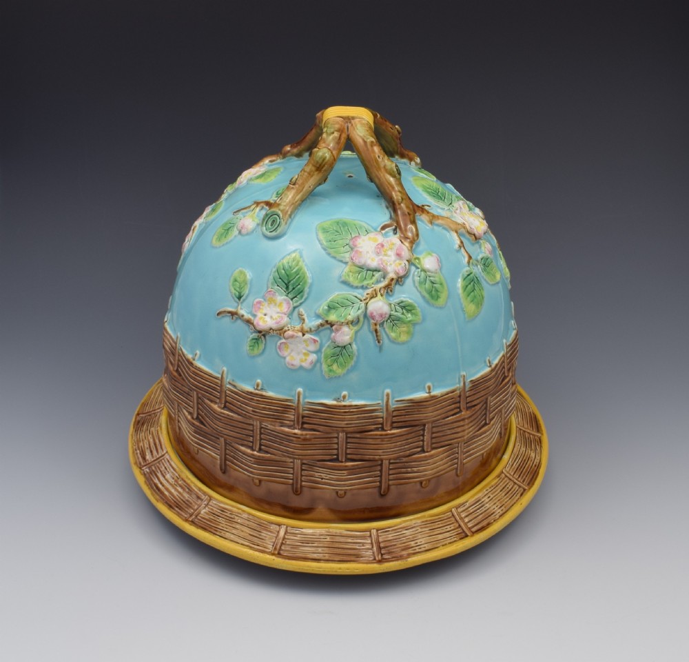 George Jones Majolica Apple Blossom Cheese Bell Keep c.1870 View V