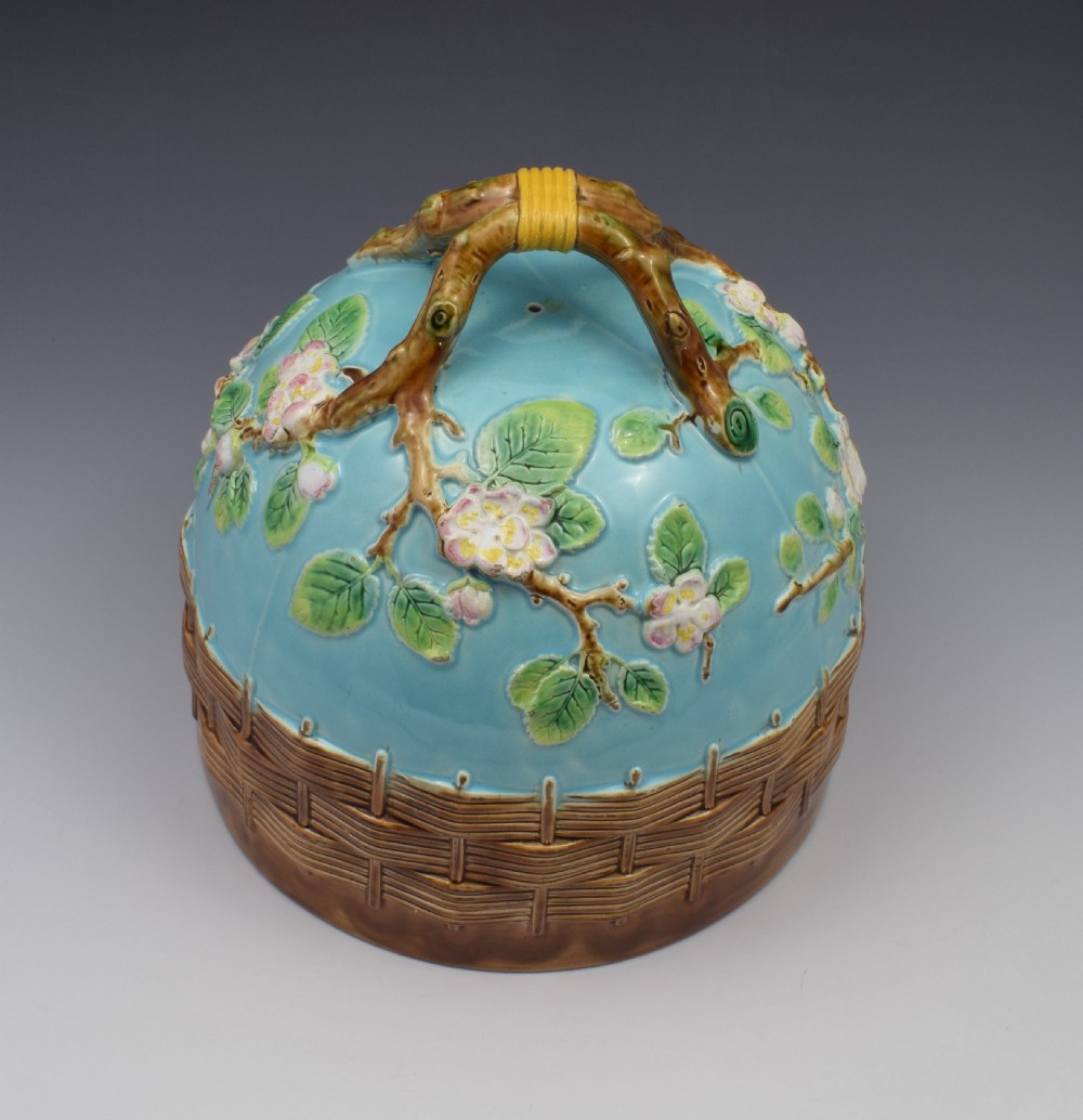 George Jones Majolica Apple Blossom Cheese Bell Keep c.1870 View X