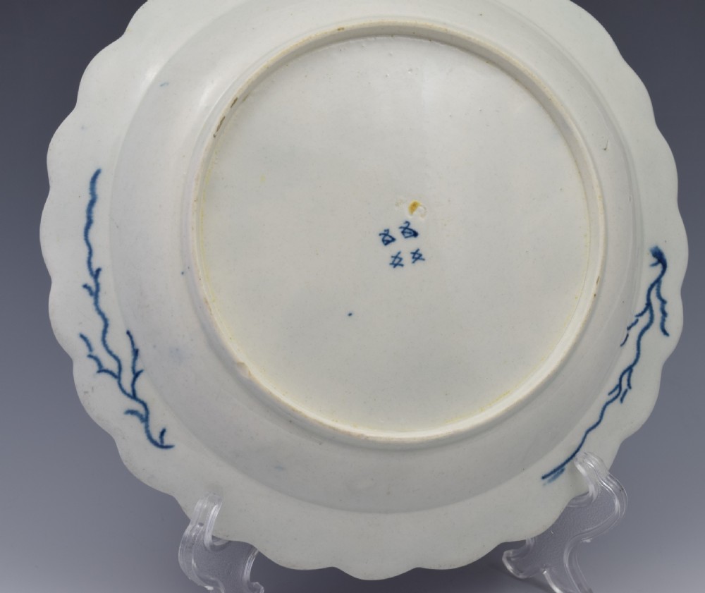 First Period Worcester Porcelain Rubber Tree Plant Dessert Plate c.1775 View VI