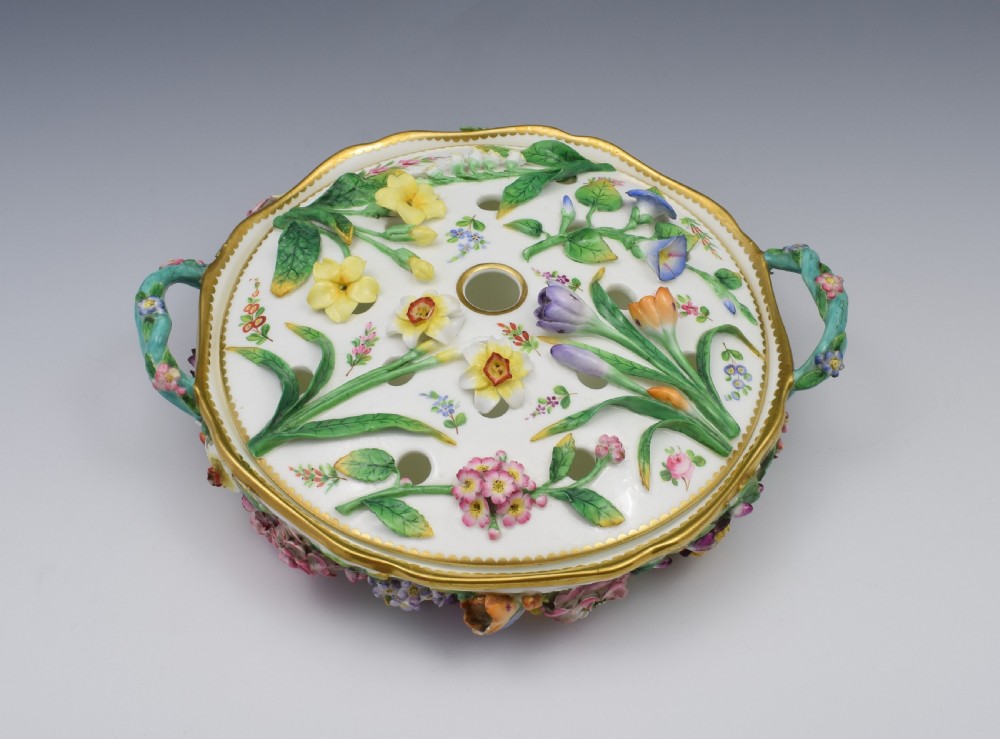 Fine Victorian Minton Regency Style Flower Encrusted Pot Pourri Dish View III