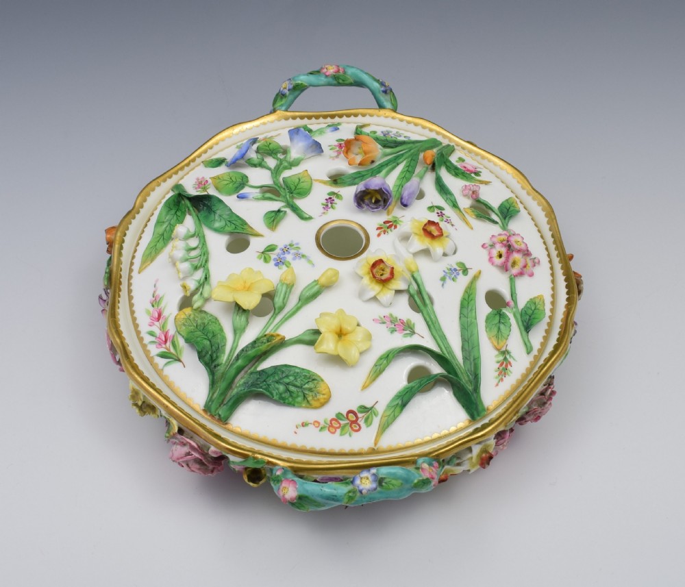 Fine Victorian Minton Regency Style Flower Encrusted Pot Pourri Dish View IV