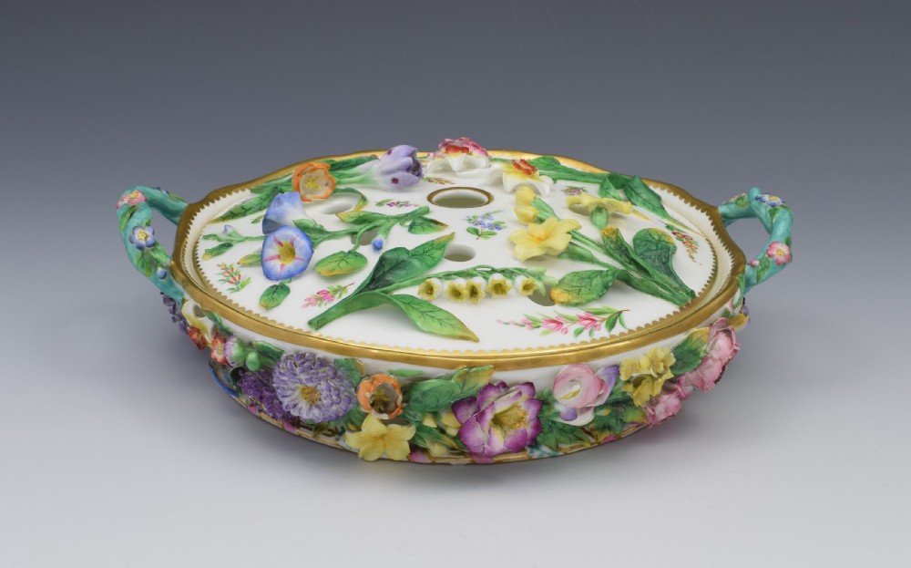 Fine Victorian Minton Regency Style Flower Encrusted Pot Pourri Dish View V