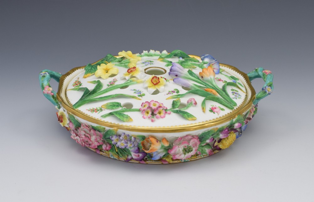 Fine Victorian Minton Regency Style Flower Encrusted Pot Pourri Dish View VI