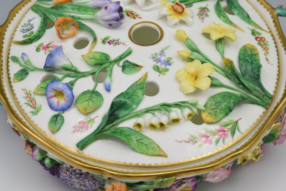 Fine Victorian Minton Regency Style Flower Encrusted Pot Pourri Dish View VII