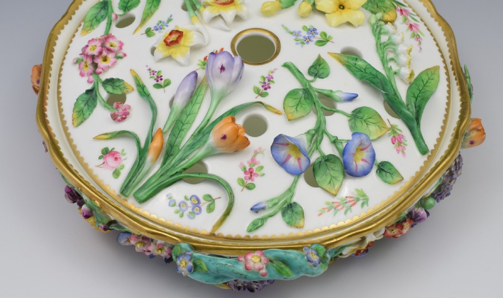 Fine Victorian Minton Regency Style Flower Encrusted Pot Pourri Dish View VIII