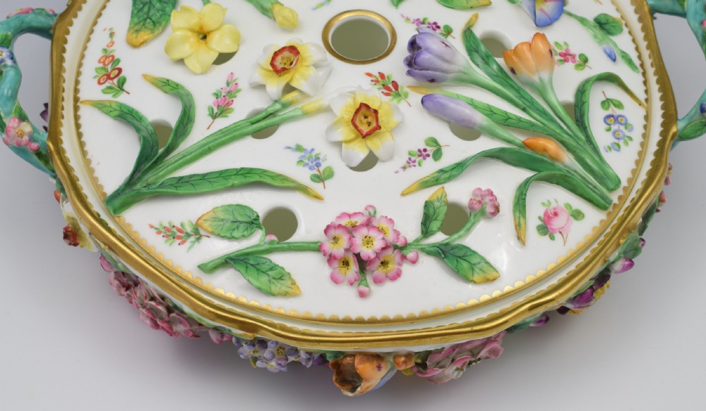 Fine Victorian Minton Regency Style Flower Encrusted Pot Pourri Dish View IX