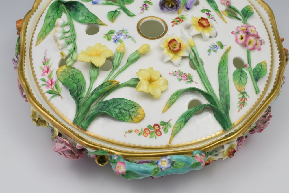 Fine Victorian Minton Regency Style Flower Encrusted Pot Pourri Dish View X