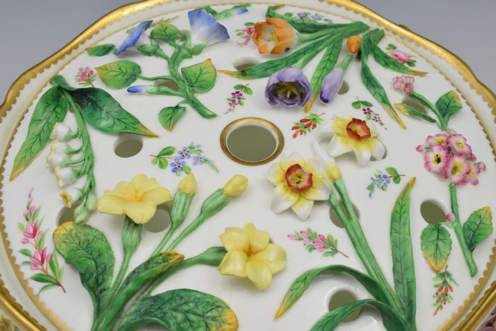 Fine Victorian Minton Regency Style Flower Encrusted Pot Pourri Dish View XI