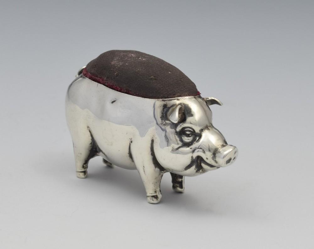 Edwardian Novelty Silver Pig Pin Cushion Henry Matthews 1908 View IV