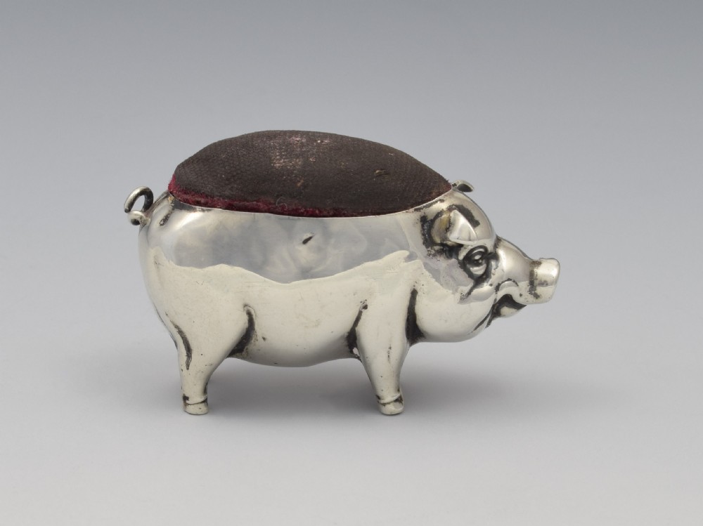 Edwardian Novelty Silver Pig Pin Cushion Henry Matthews 1908 View V