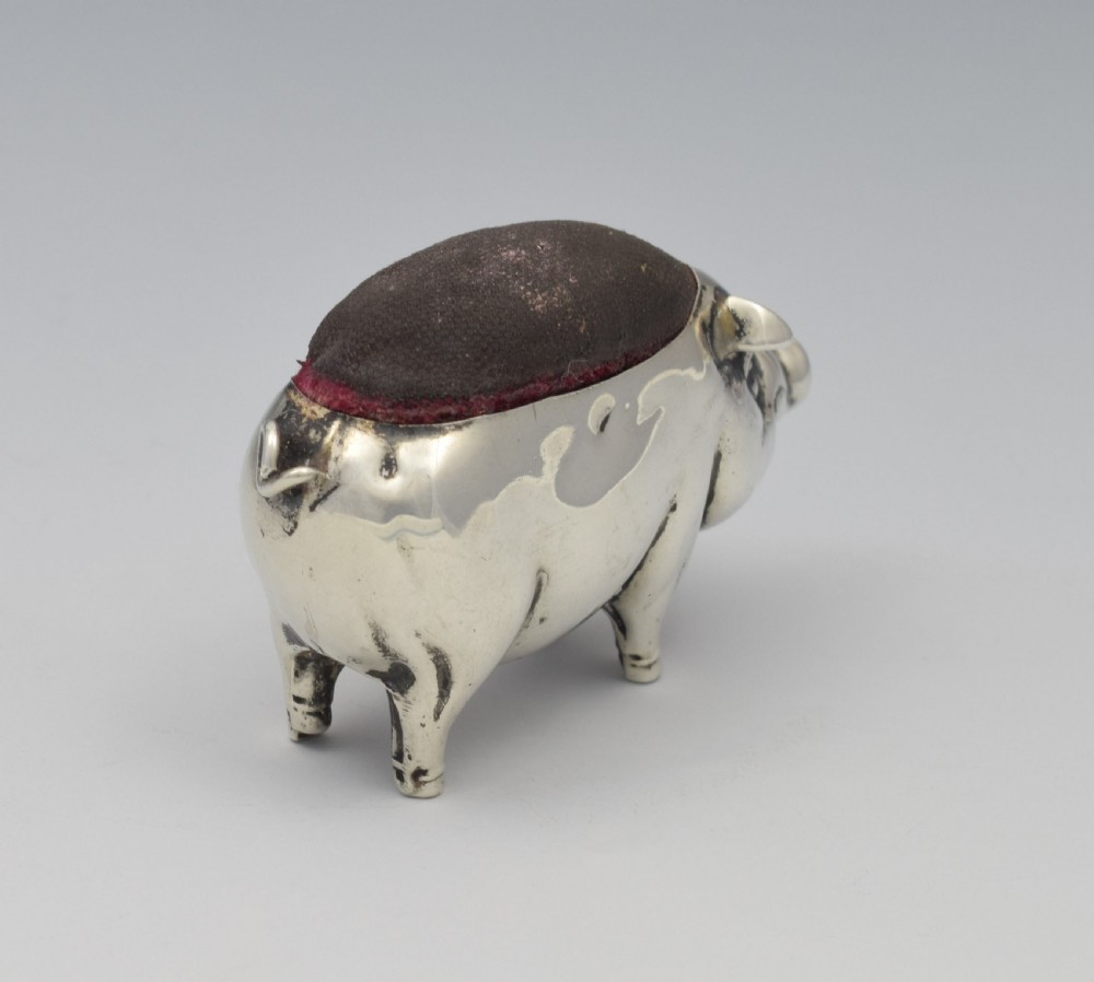 Edwardian Novelty Silver Pig Pin Cushion Henry Matthews 1908 View VI