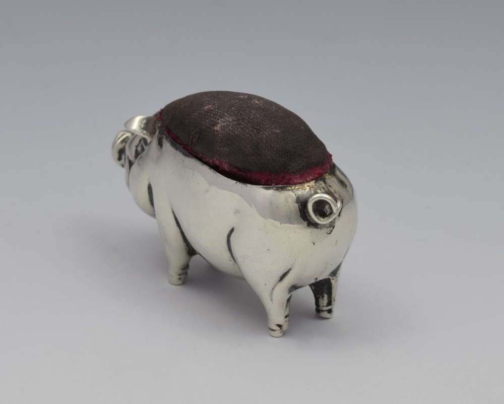 Edwardian Novelty Silver Pig Pin Cushion Henry Matthews 1908 View VIII