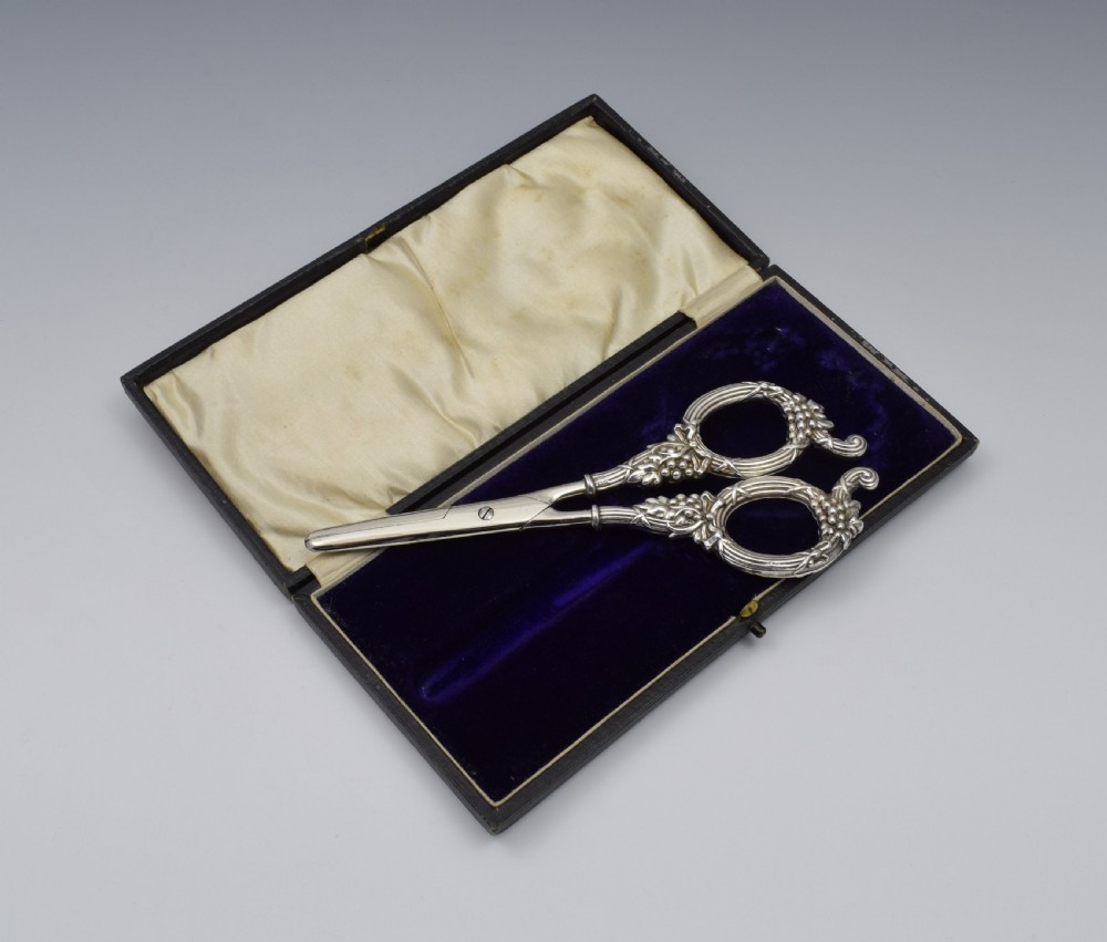 Edwardian Cased Silver Grape Scissors Levi & Salaman View II