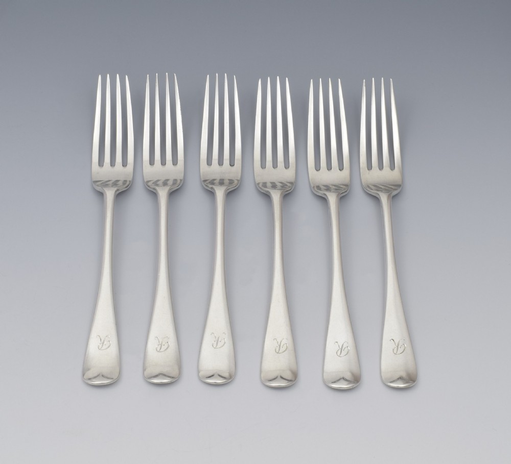 Set Of 6 George V Silver Dessert Forks London 1918