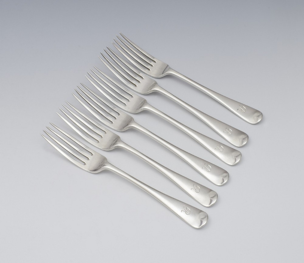 Set Of 6 George V Silver Dessert Forks London 1918 View III