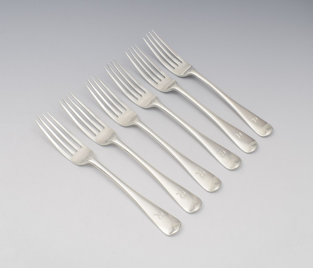 Set Of 6 George V Silver Dessert Forks London 1918 View IV