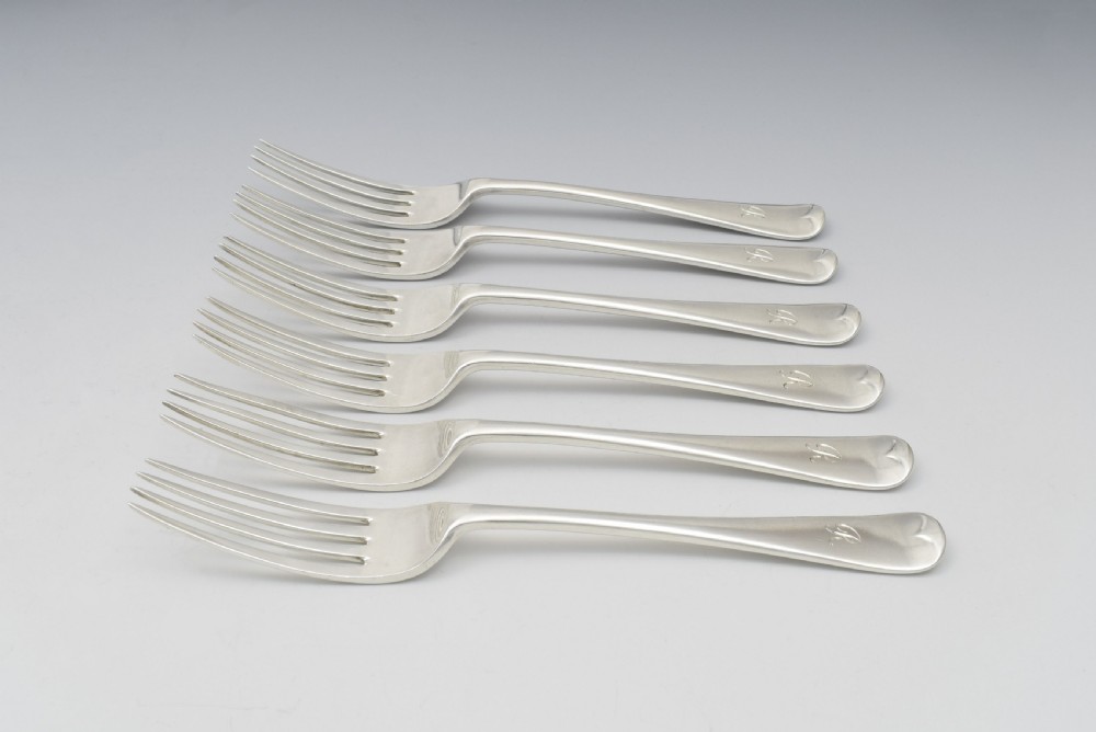 Set Of 6 George V Silver Dessert Forks London 1918 View V