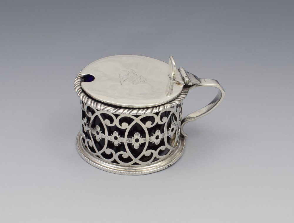 Georgian Pierced Silver Drum Mustard Pot 1773