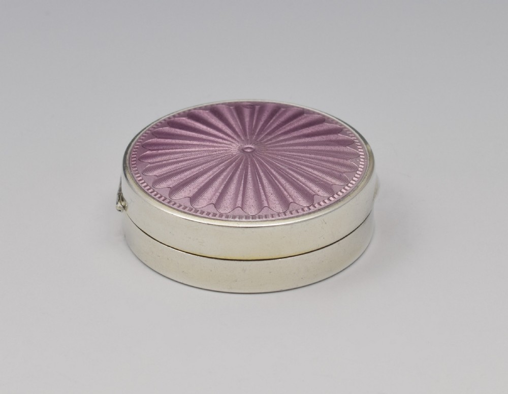 English Silver & Lilac Guilloche Enamel DQ Powder Box  View VI