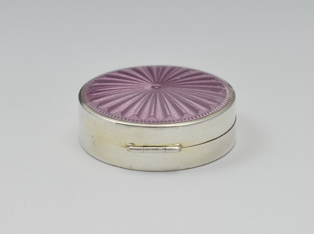 English Silver & Lilac Guilloche Enamel DQ Powder Box  View VII