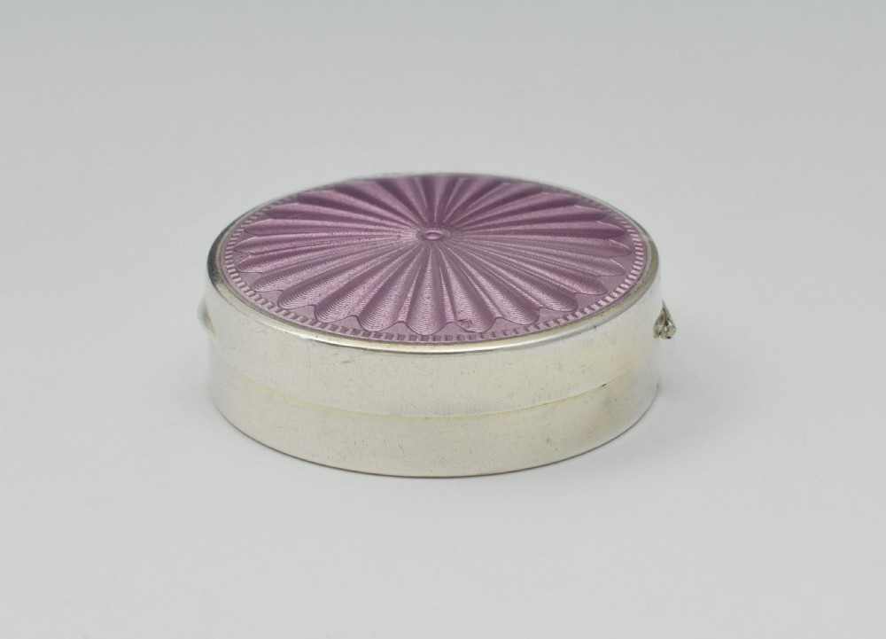 English Silver & Lilac Guilloche Enamel DQ Powder Box  View VIII