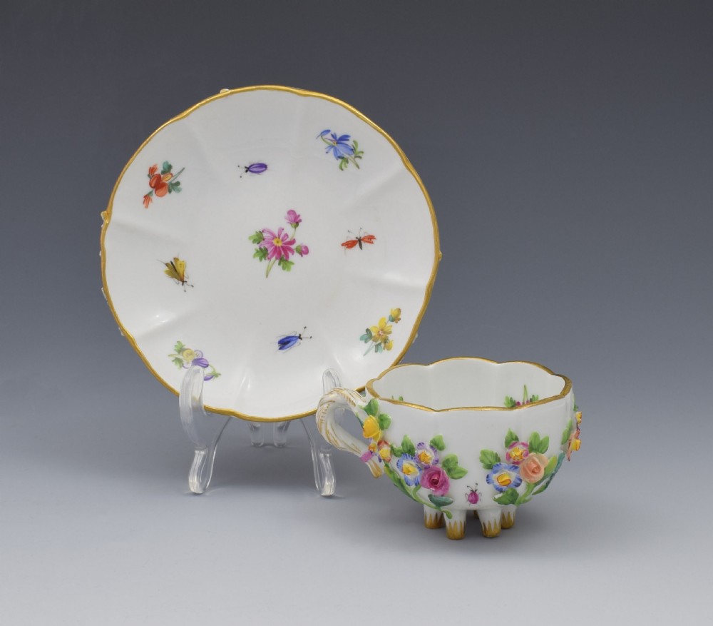 Meissen Flower Encrusted Cabinet Cup & Saucer